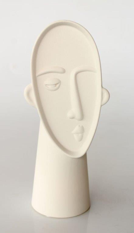 Tall White Ceramic Face Vase